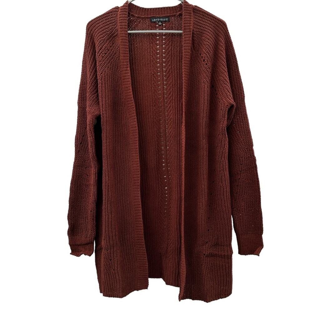 Stitch Fix Love Ellie Anna Pointelle Open Front Rust Knit Cardigan Sz M NEW
